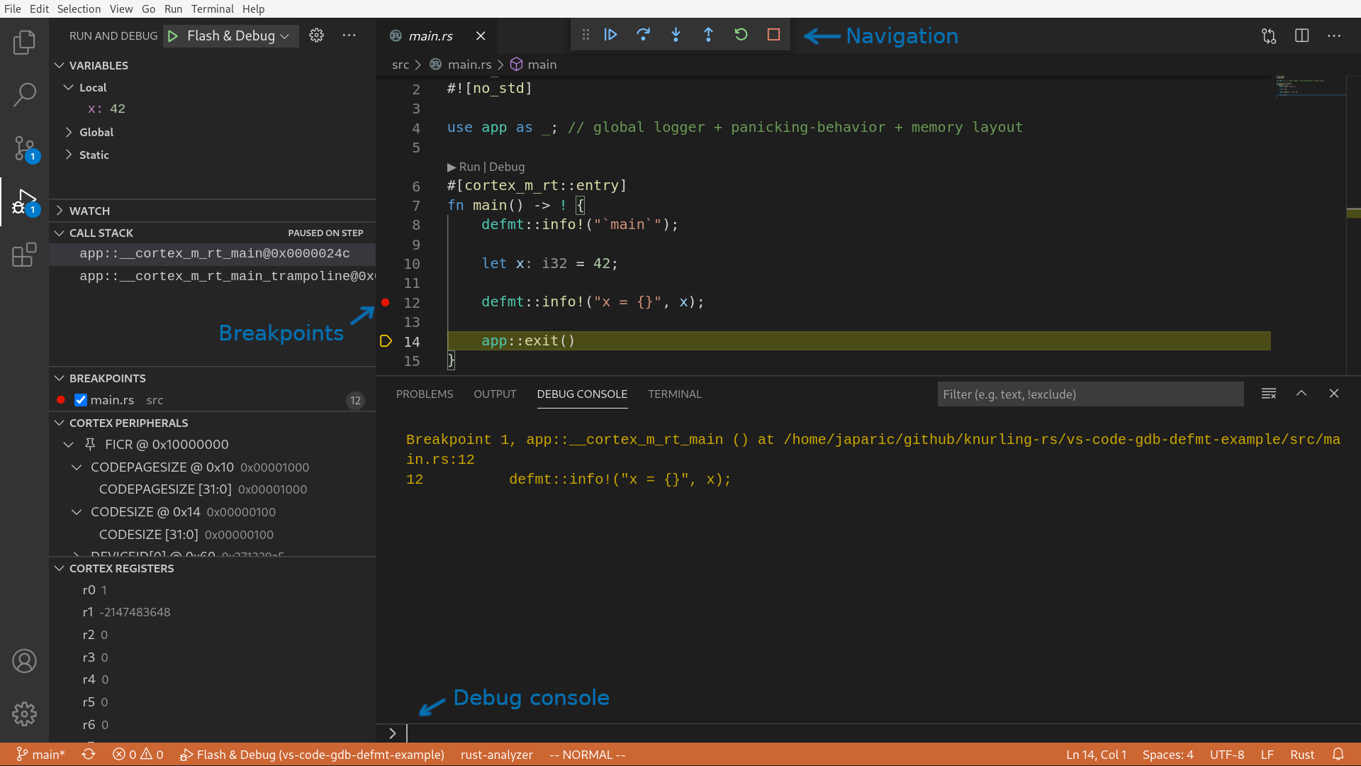 VS code debugging session