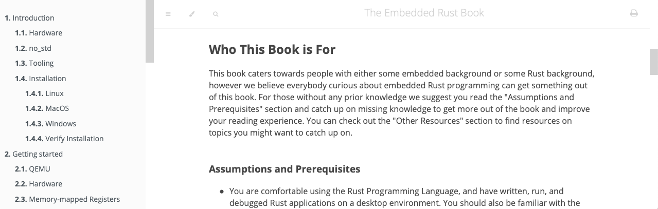 screenshot of the rust-lang mdbook